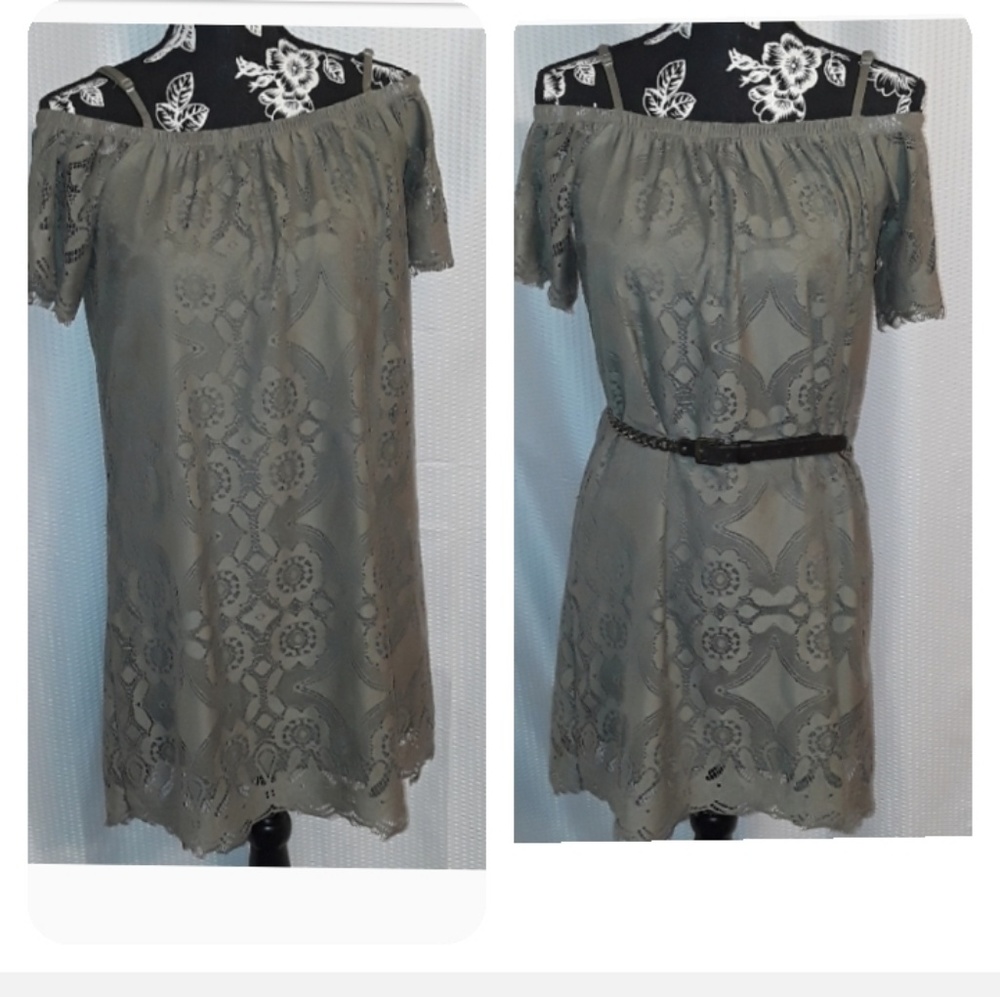 ultra flirt med olive green cold shoulder dress